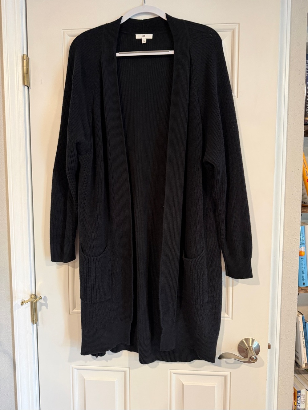 bp Black Long Open-Front Knit Cardigan with Pockets
